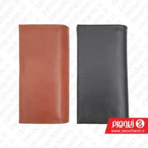 کیف پول و موبایل چرم عسلی و مشکی به صورت در بسته کنار هم