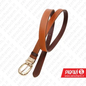 کمربند زنانه چرم دورو قهوه ای و عسلی ساده
