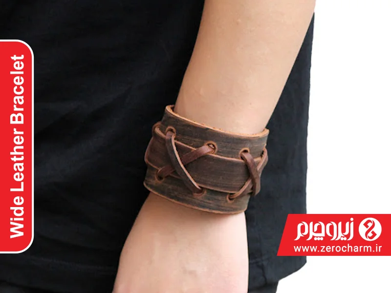 دستبند چرم طبیعی پهن