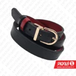 کمربند دو رو زنانه رنگ مشکی و زرشکی سگک طلایی