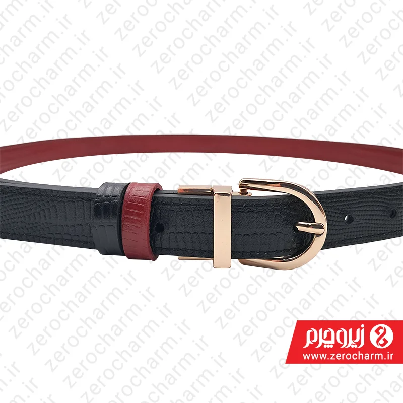 کمربند دو رو زنانه رنگ مشکی و زرشکی سایز 25 میلیمتر