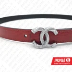 کمربند زنانه مجلسی شنل دو رو چرم با سگک پلاکی نقره ای