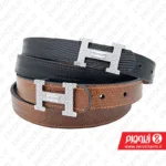 کمربند زنانه مجلسی هرمس دو رو مشکی و کاراملی