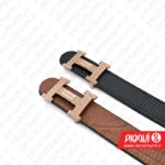 کمربند زنانه مجلسی هرمس دو رو مشکی و کاراملی