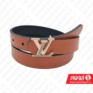 کمربند زنانه مجلسی لوی ویتون دو رو با سگک پلاکی طلایی