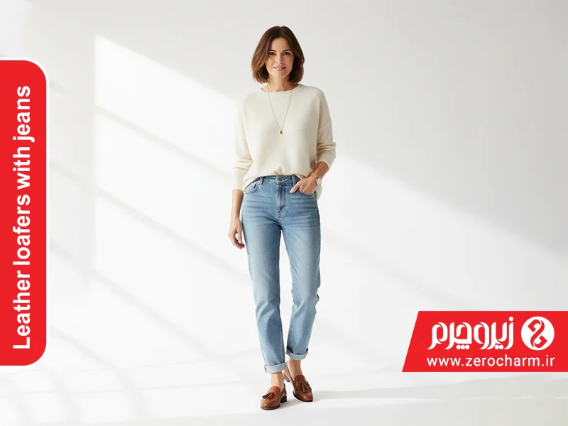 لوفر چرمی زنانه با جین مام استایل
