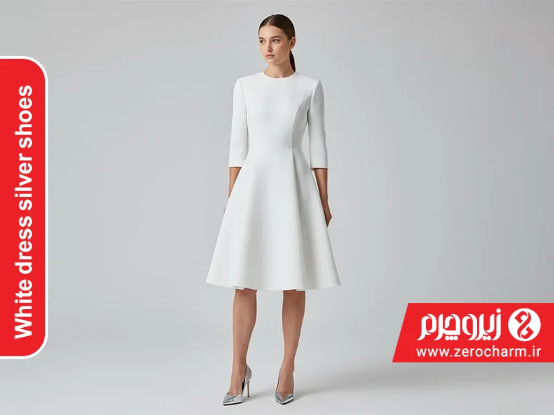 لباس سفید با کفش چرمی نقرهای